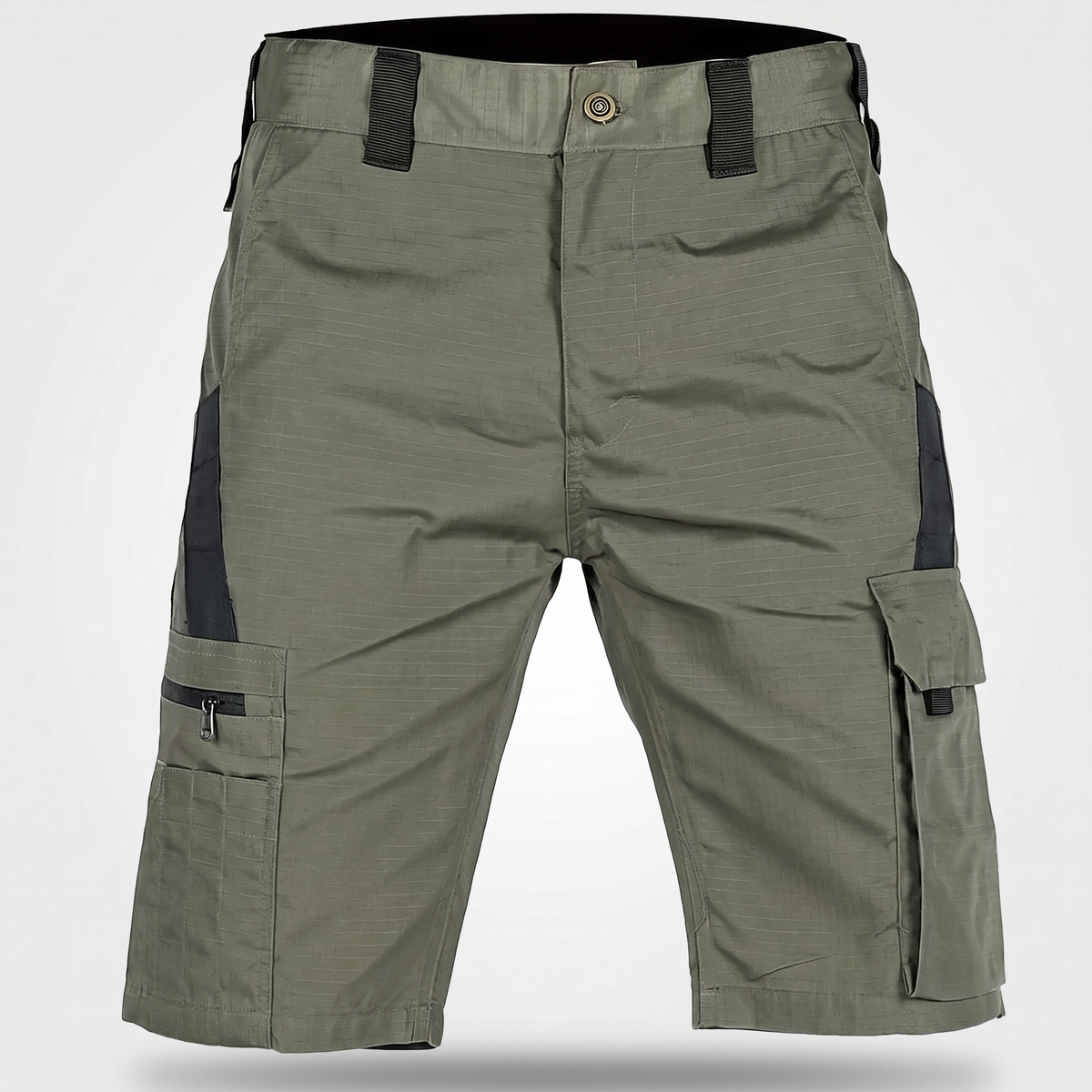 Men's cargo shorts in Army Green, front view