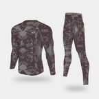 Men's leggings and long sleeve top set in Grey Camouflage, crew neck base layer top and full-length leggings with a SPORT logo waistband