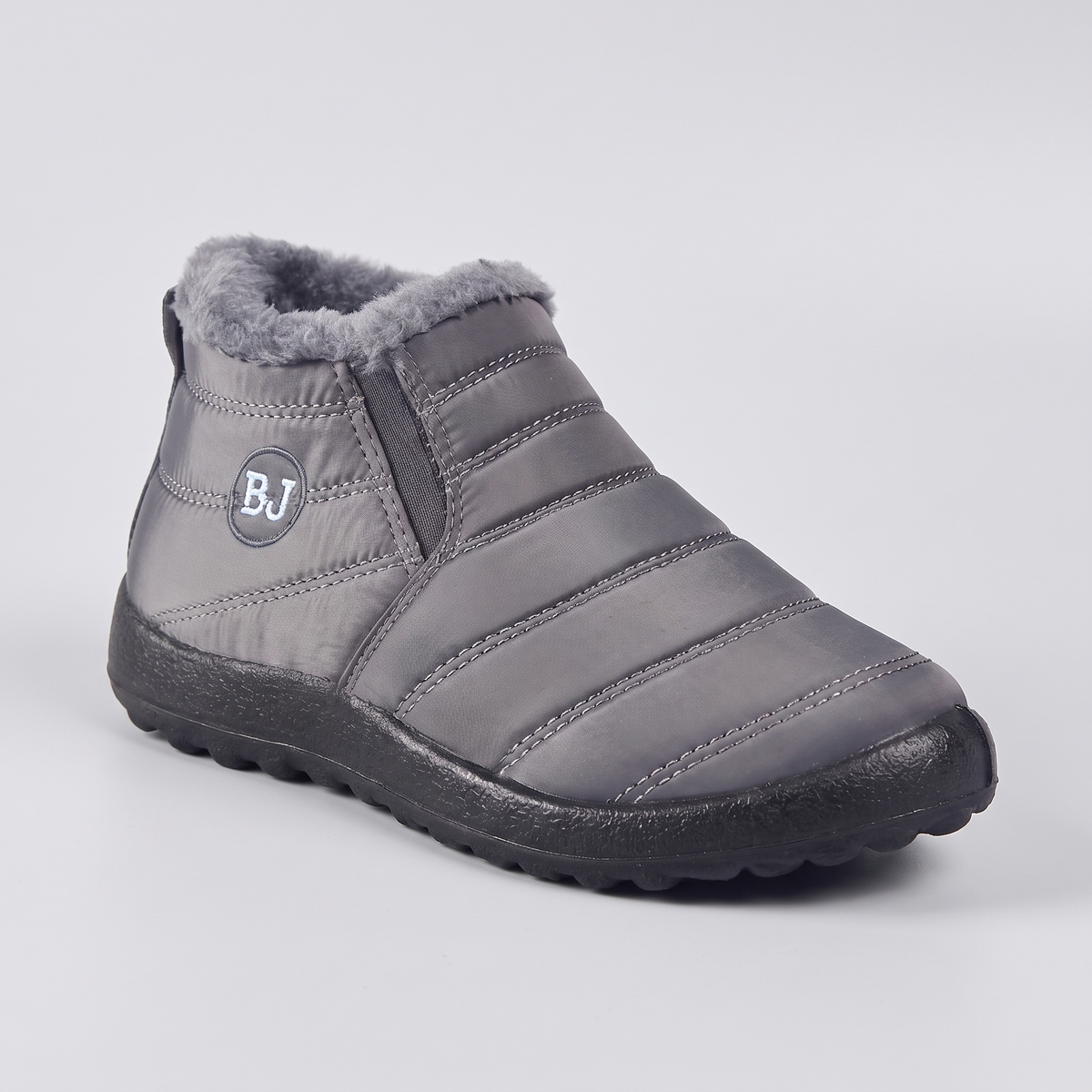 Women's slip-on snow boots, faux fur lined, Grey, side view
