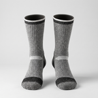 Grey and white thermal ski socks with white cuff stripe, front view
