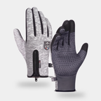 Winter cycling gloves in Heather Grey, back and palm, touchscreen fingertips, zip cuff and silicone grip palm