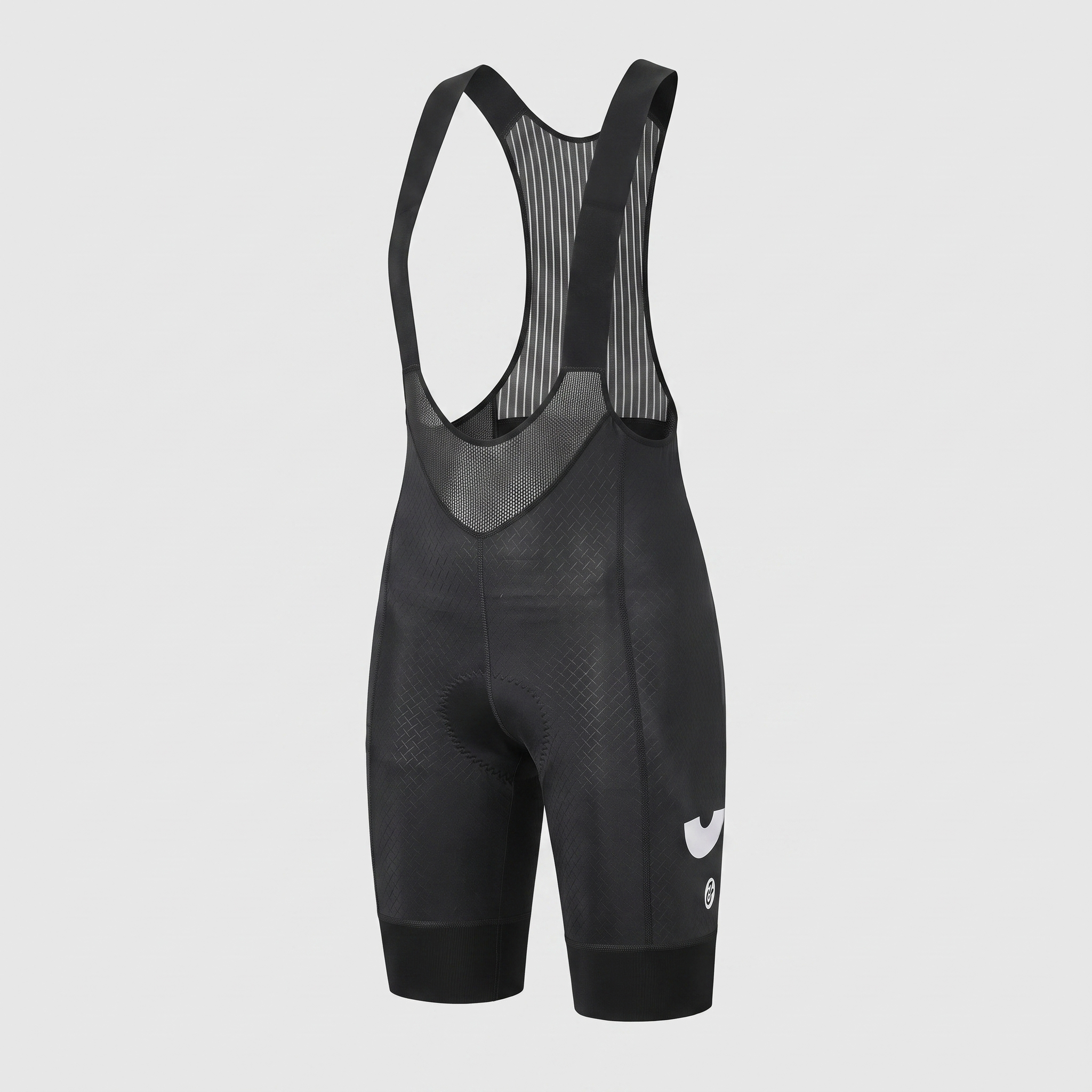 Black women's cycling bib shorts with chamois pad and leg grippers