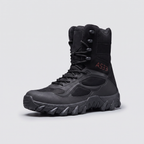 Black men's walking boots with a side zip and lugged rubber sole