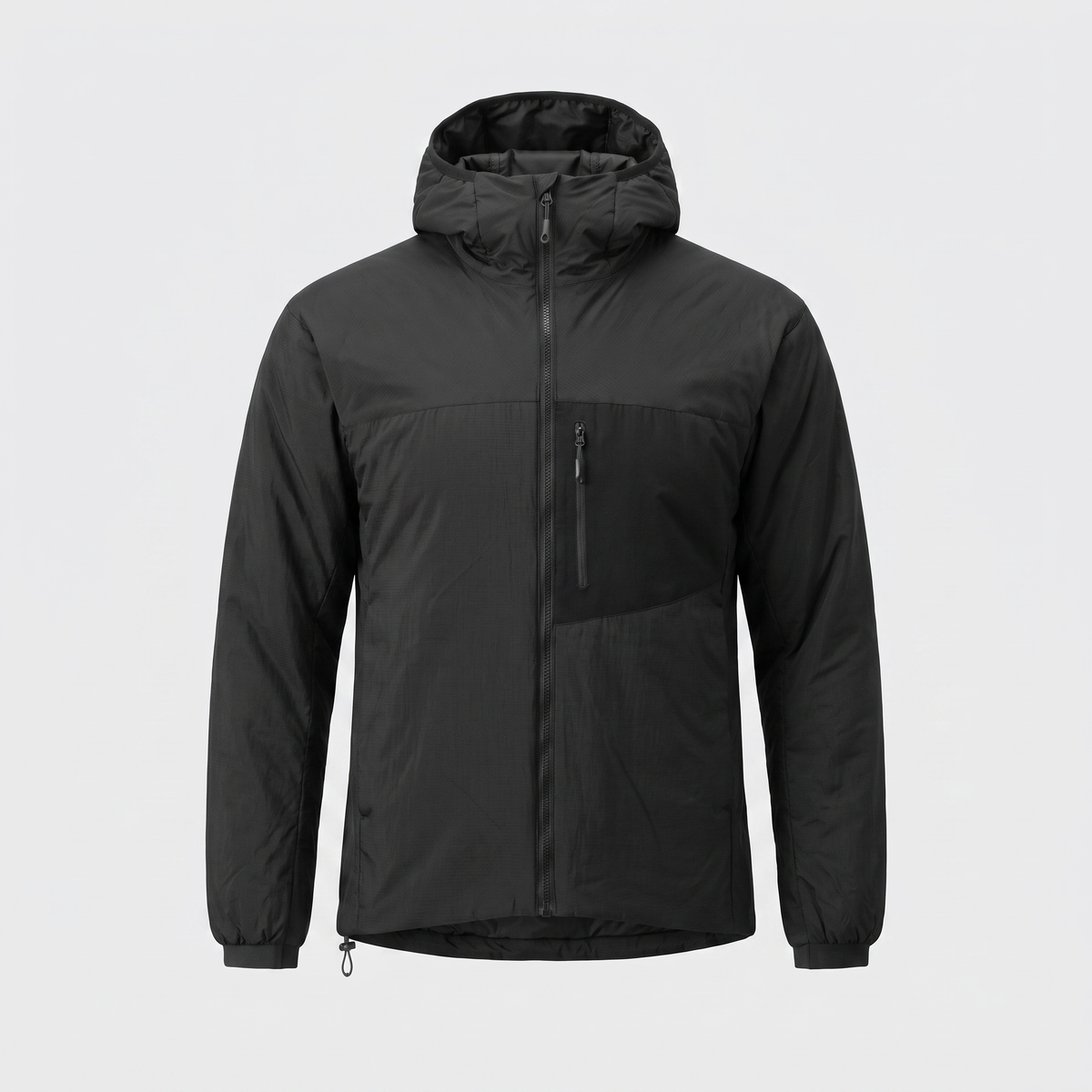 Black men's lightweight padded hooded jacket