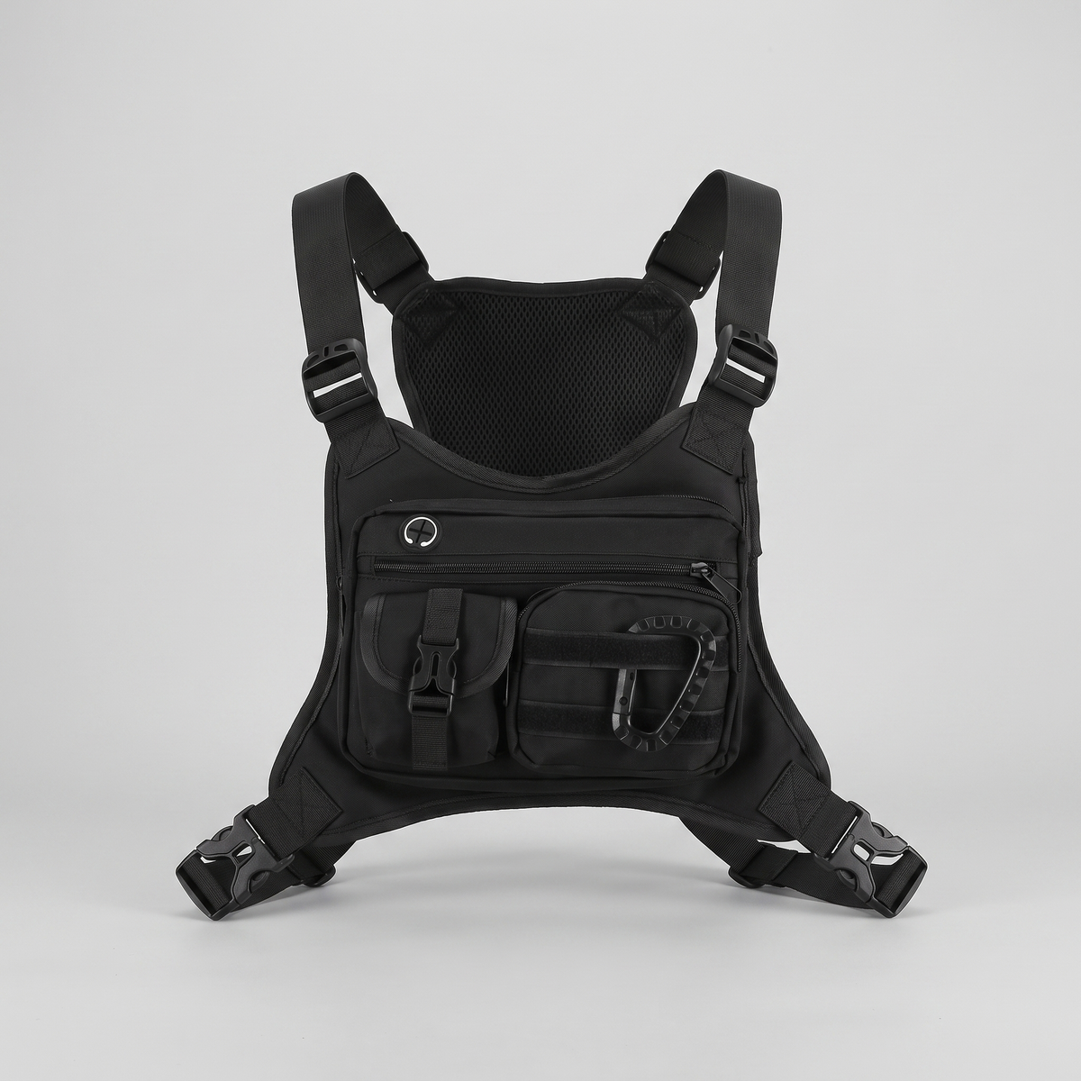 Black men's chest bag with four pockets and adjustable straps