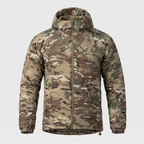 Khaki camouflage men's lightweight padded hooded jacket