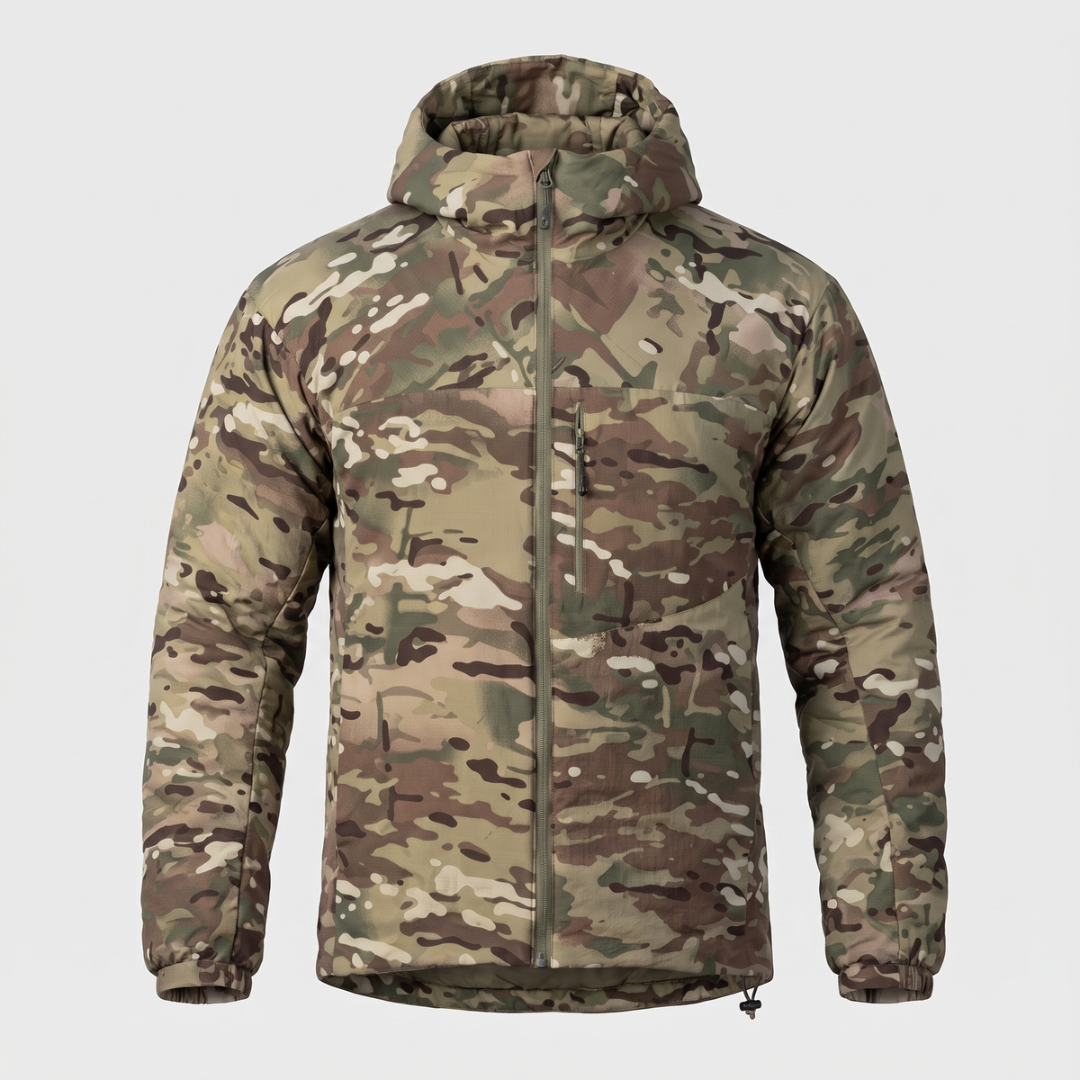 Khaki camouflage men's lightweight padded hooded jacket
