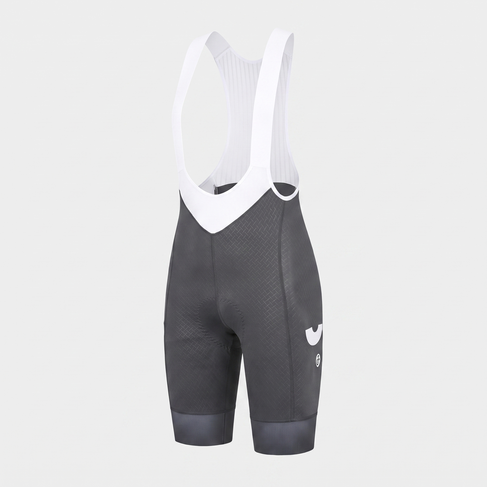 Charcoal women's cycling bib shorts with chamois pad and leg grippers