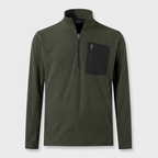Forest green men's quarter zip fleece with textured knit and zip chest pocket