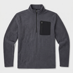 Grey men's quarter zip fleece with textured knit and zip chest pocket