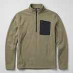 Khaki men's quarter zip fleece with textured knit and zip chest pocket