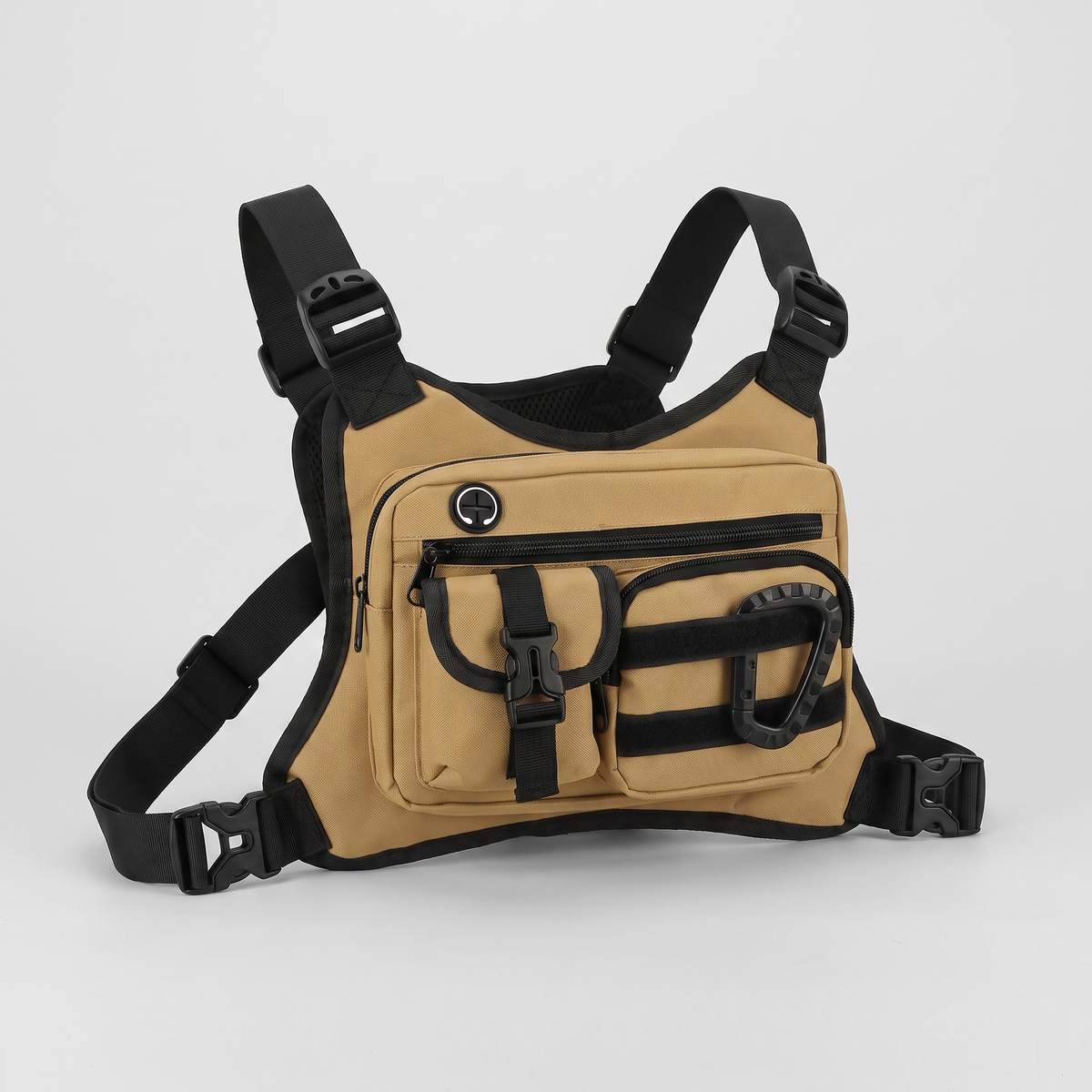 Khaki men's chest bag with four pockets and adjustable straps