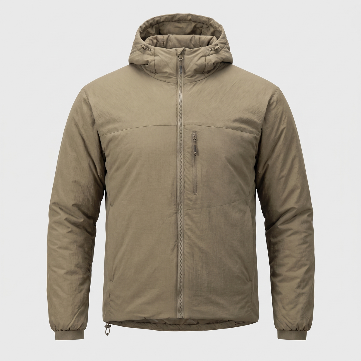 Khaki men's lightweight padded hooded jacket