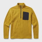 Mustard men's quarter zip fleece with textured knit and zip chest pocket