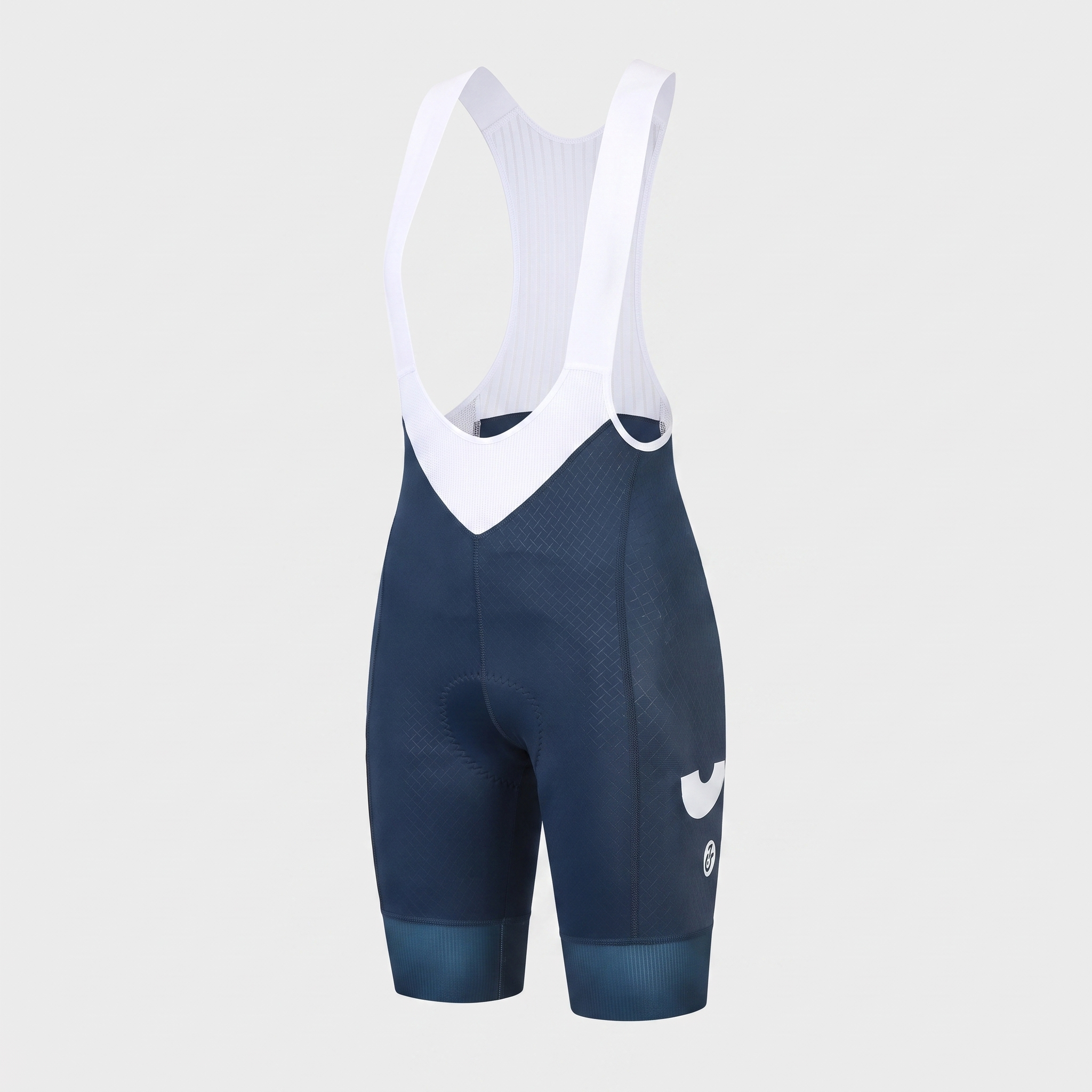 Navy women's cycling bib shorts with chamois pad and leg grippers