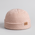 Oatmeal ribbed fisherman beanie with a turned cuff