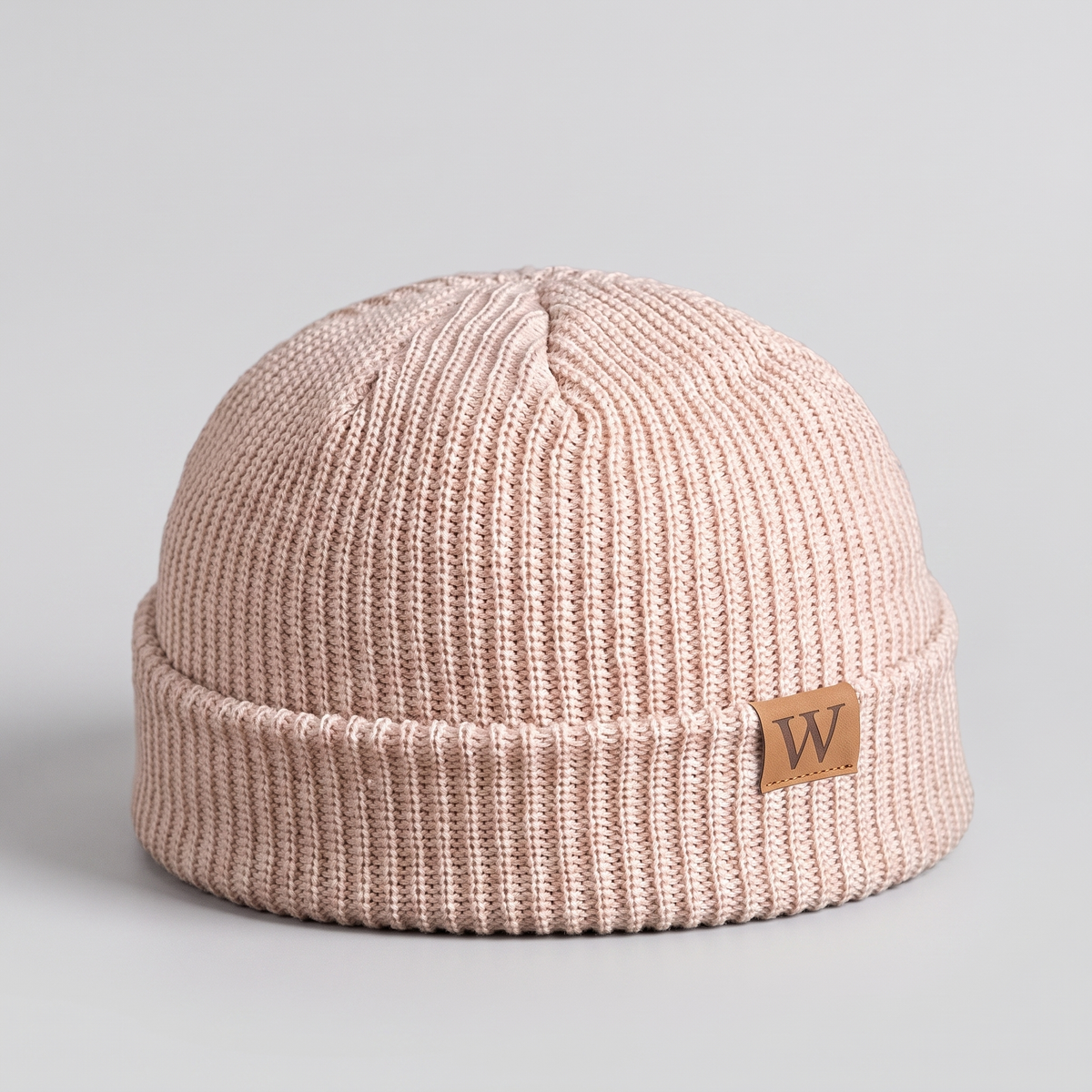 Oatmeal ribbed fisherman beanie with a turned cuff
