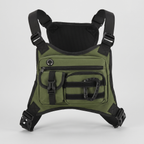 Olive green men's chest bag with four pockets and adjustable straps