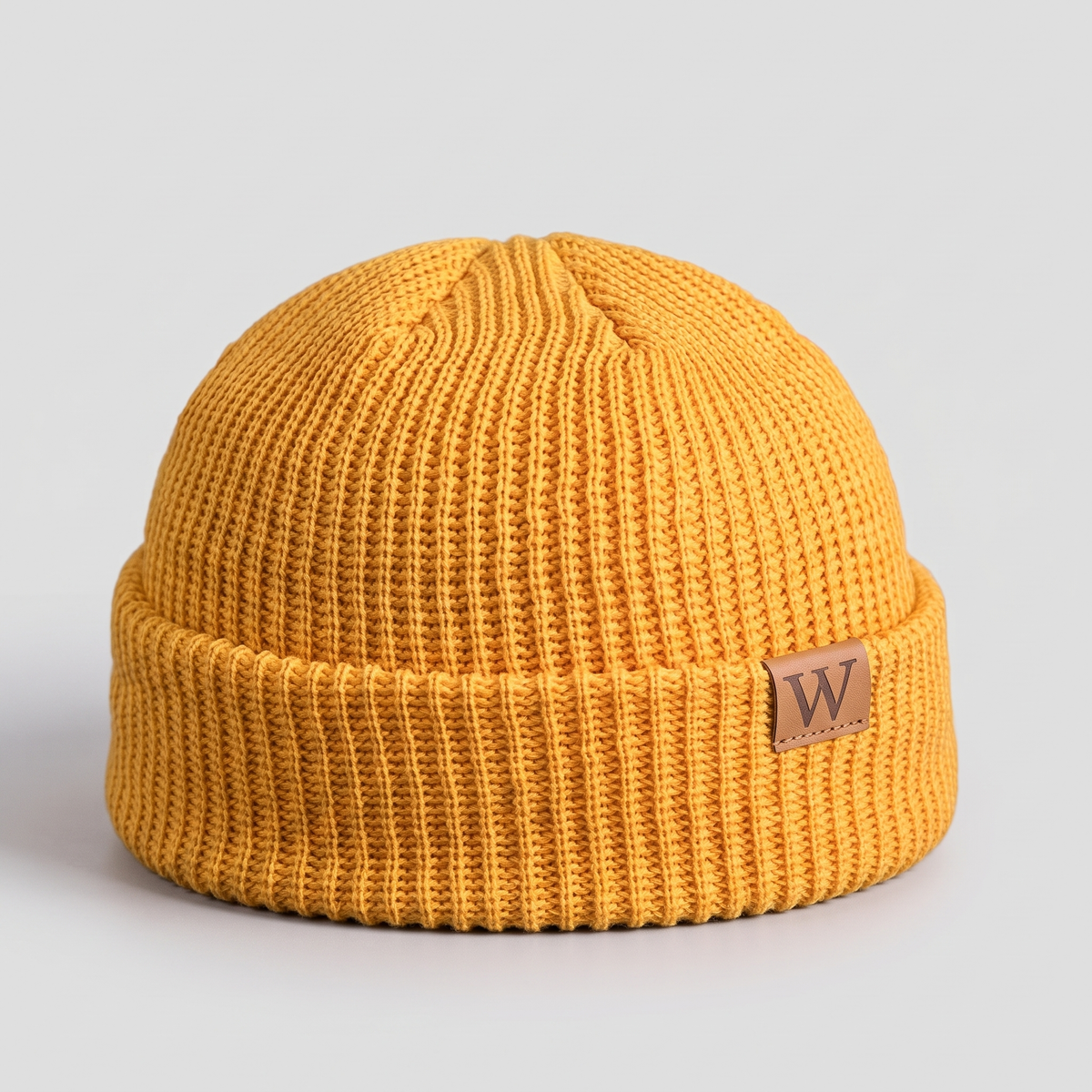 Yellow ribbed fisherman beanie with a turned cuff