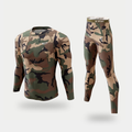 Men's leggings and long sleeve top set in Green Camouflage, crew neck base layer top and full-length leggings with a SPORT logo waistband