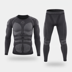 Men's ski base layer set in Black, knitted long sleeve crew neck top and full-length leggings with an ESDY logo waistband