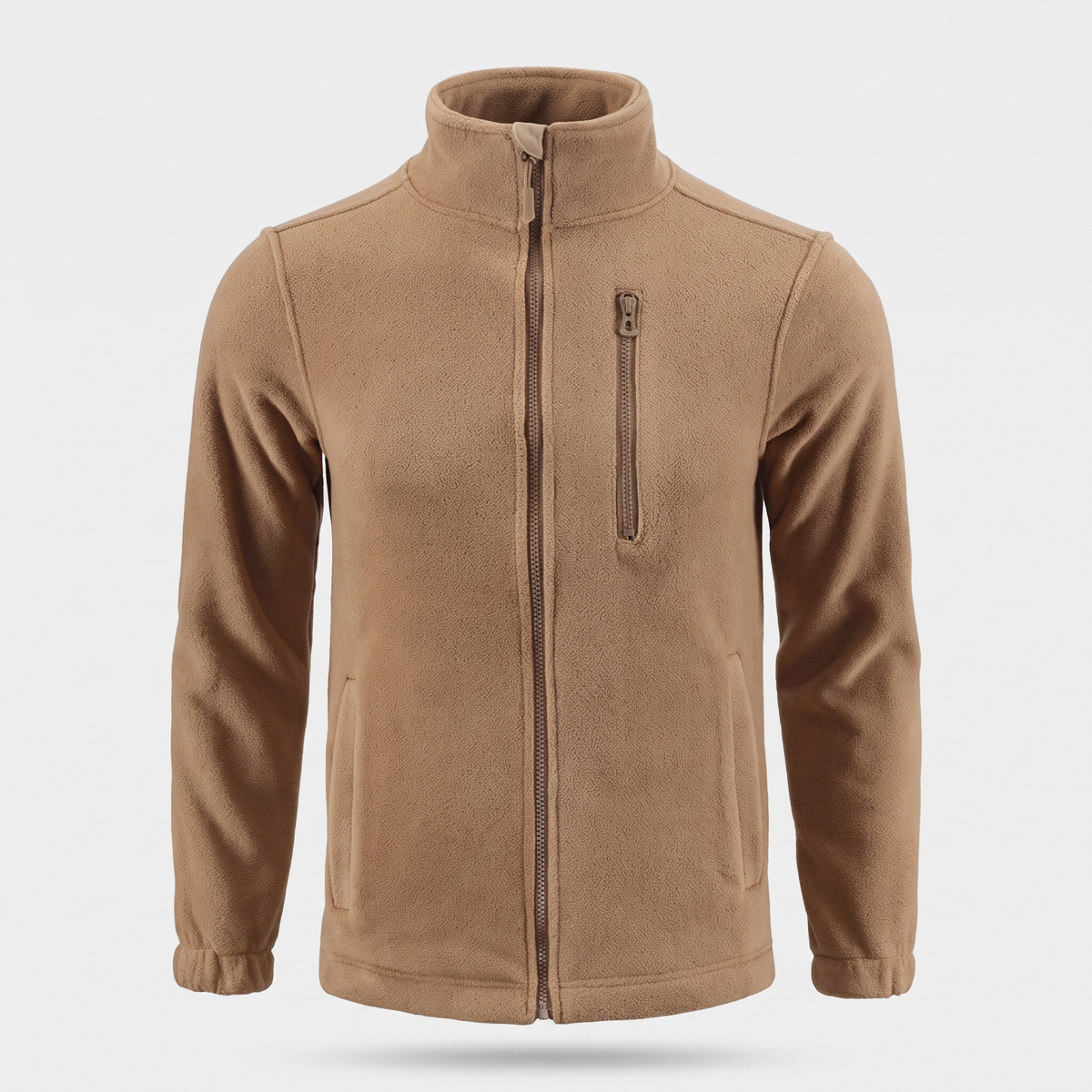 Men's Camo Fleece Jacket – Full Zip Stand Collar – Khaki