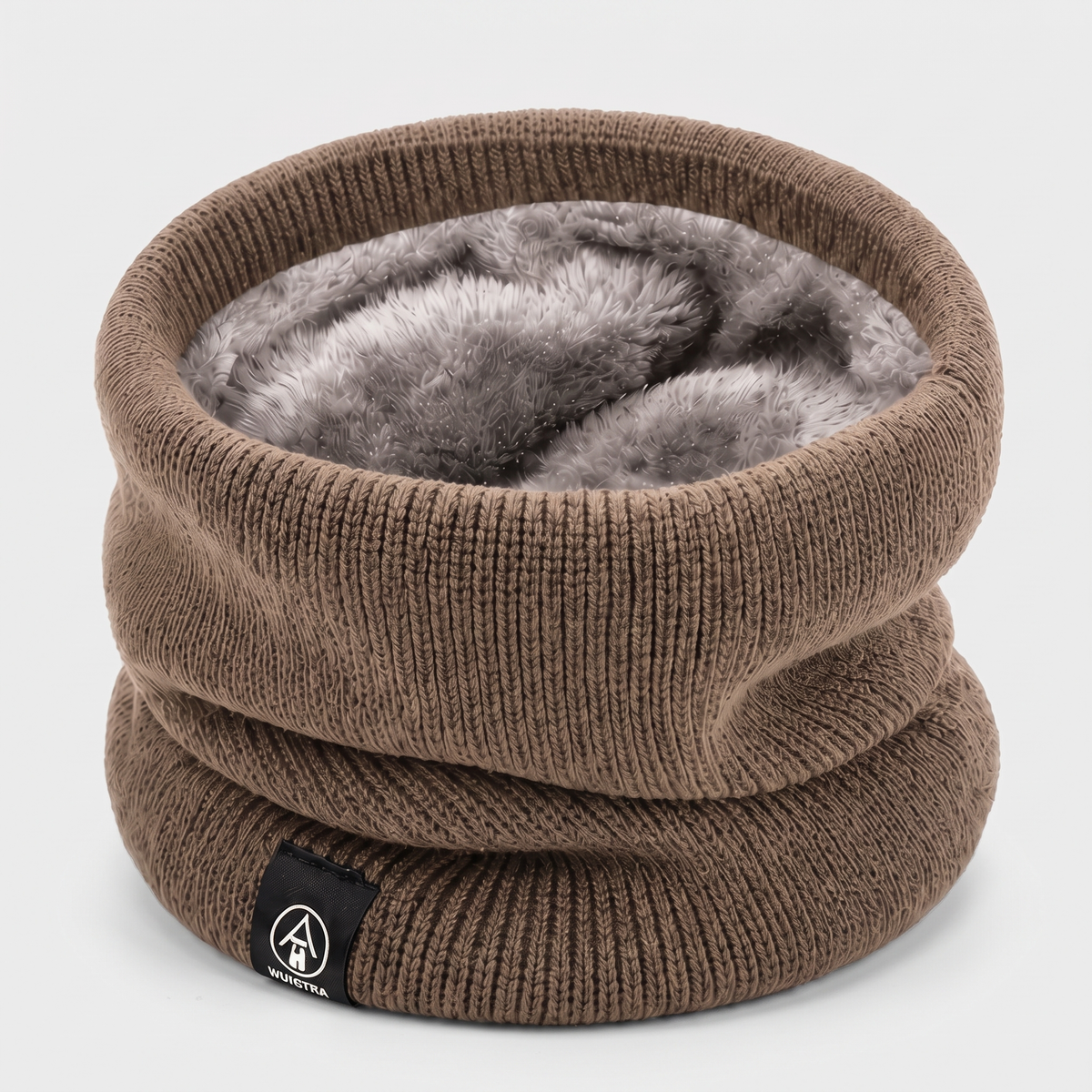 Plush-lined knit snood in Khaki