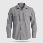 Men's fishing shirt in Light Grey, front view