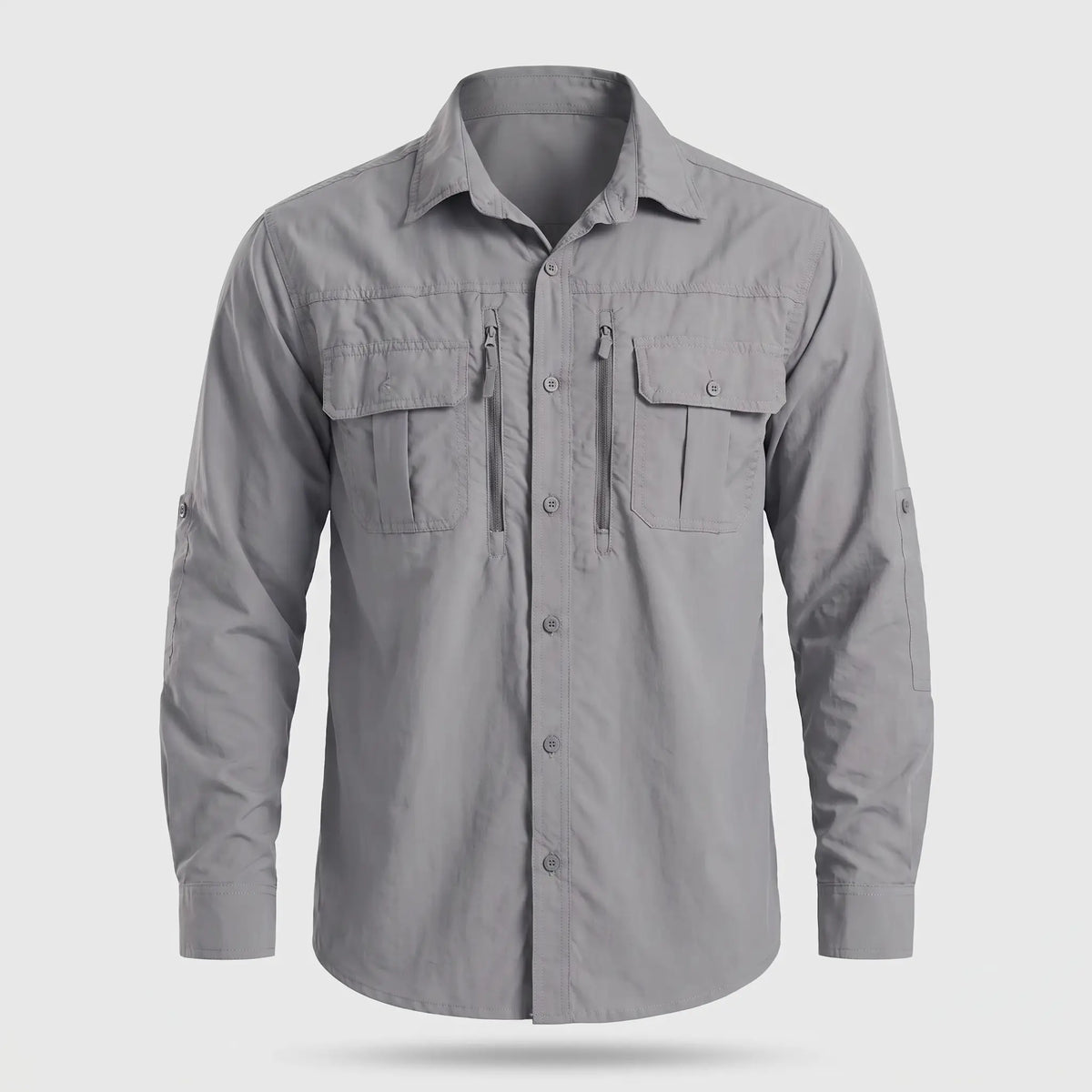 Men's fishing shirt in Light Grey, front view