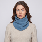 Fleece Snood neck warmer in Light Blue, front view worn