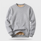 Men's crew neck sherpa jumper in light grey - front view ghost mannequin