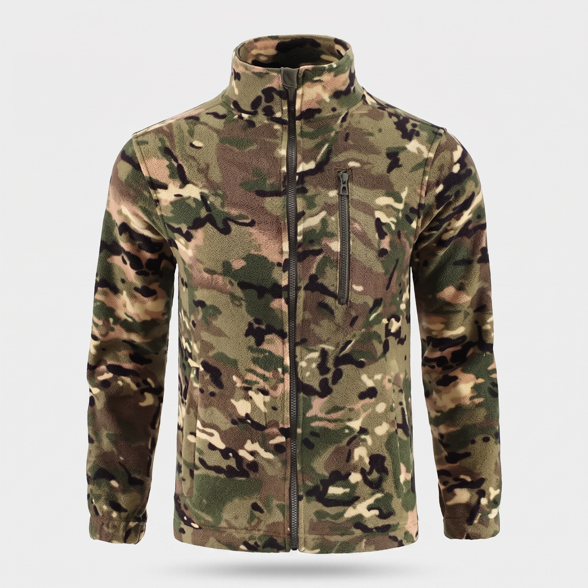 Men's Camo Fleece Jacket – Full Zip Stand Collar – Multicam