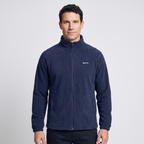 Men's Zip Up Fleece in Navy Blue, worn, front view