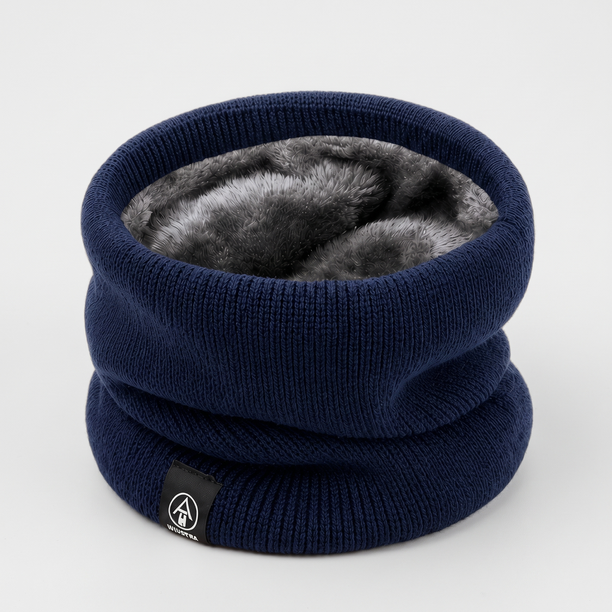 Plush-lined knit snood in Navy Blue