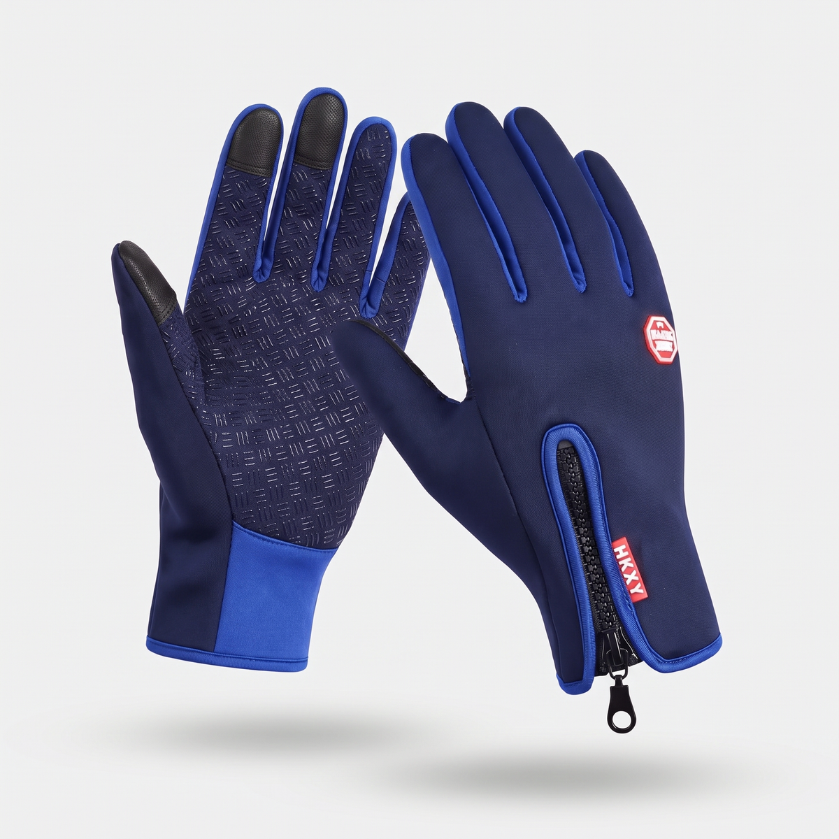 Touchscreen gloves in Navy, palm and back, three touchscreen fingertips and zip cuff
