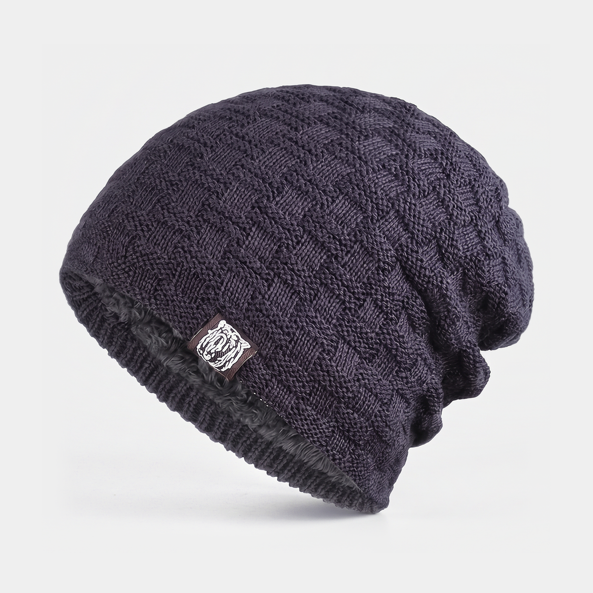 Men's fleece lined slouchy beanie in charcoal blue