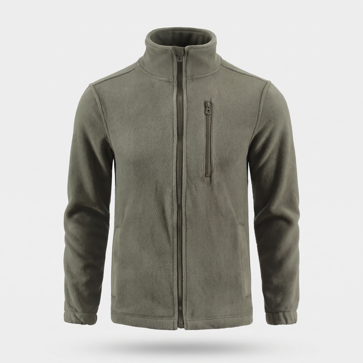 Men's Camo Fleece Jacket – Full Zip Stand Collar – Olive Green