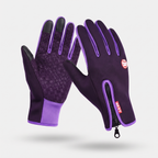 Touchscreen gloves in Plum, palm and back, three touchscreen fingertips and zip cuff