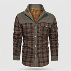 Men's fleece lined check overshirt in Army Green, front view
