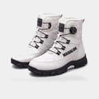 White MAINALUN snow boots with rotary dial fastening, pair, three-quarter front view
