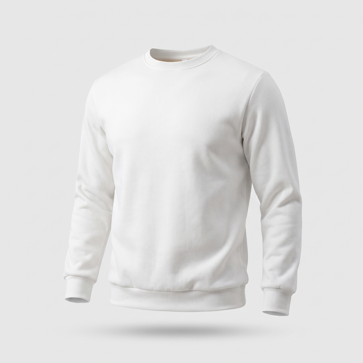 Men's crew neck sherpa jumper in white - front view ghost mannequin