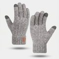 Knitted touchscreen gloves in Light Grey, darker touchscreen tips on the thumb and first finger
