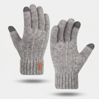 Knitted touchscreen gloves in Light Grey, darker touchscreen tips on the thumb and first finger