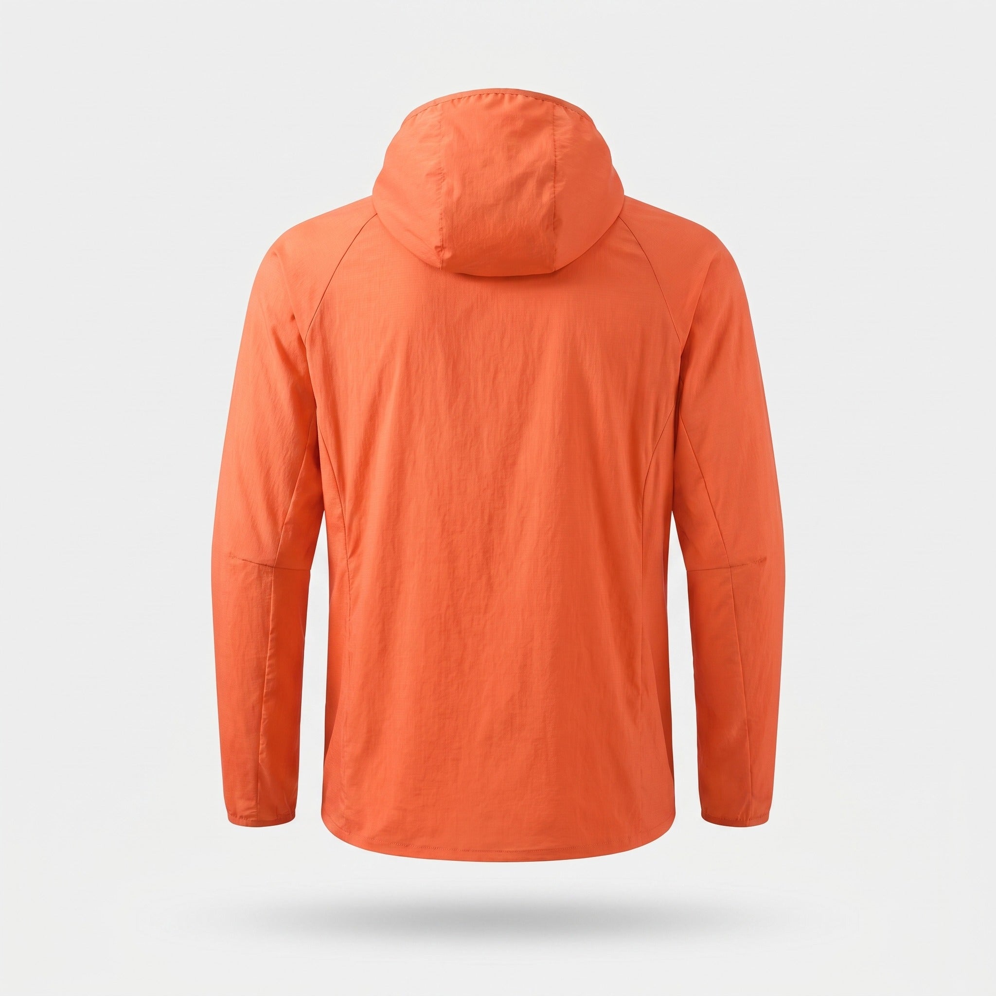 Men's lightweight windbreaker in Sunset Orange, back view