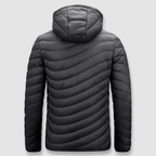 Back of the hooded puffer coat with wave quilting
