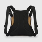 The breathable mesh back panel of the chest bag