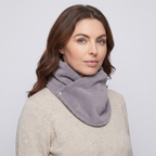 Fleece Snood neck warmer in Light Grey, three-quarter view showing the two poppers