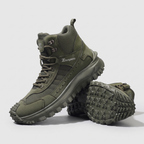 Men's Walking Boots in Army Green, side profile with the lugged outsole shown