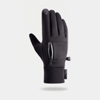 Back of a Black running glove with the zip pocket half open and reflective strip