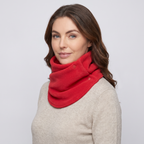 Fleece Snood neck warmer in Red, three-quarter view showing the two poppers